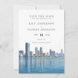 Miami Skyline Watercolor Destination Wedding Save The Date