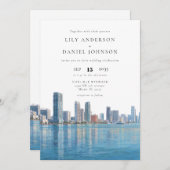 Miami Skyline Watercolor Elegant Wedding Einladung (Vorne/Hinten)
