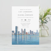 Miami Skyline Watercolor QR Code Wedding Einladung (Stehend Vorderseite)