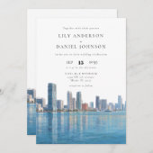 Miami Skyline Watercolor QR Code Wedding Einladung (Vorne/Hinten)
