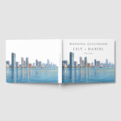 Miami Skyline Watercolor Wedding Gästebuch (Voll)