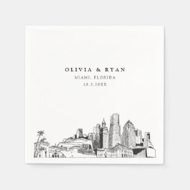 Miami Skyline Wedding Paper Cocktail Napkin Serviette