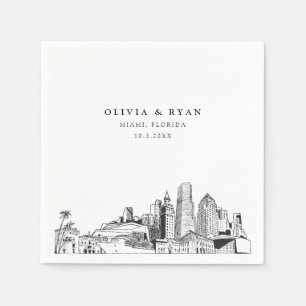 Miami Skyline Wedding Paper Cocktail Napkin Serviette