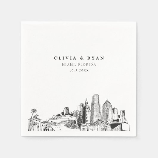 Miami Skyline Wedding Paper Cocktail Napkin Serviette (Vorderseite)