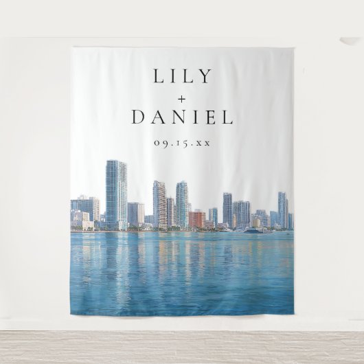 Miami Skyline Wedding Photo Backdrop Wandteppich (Vorderseite)