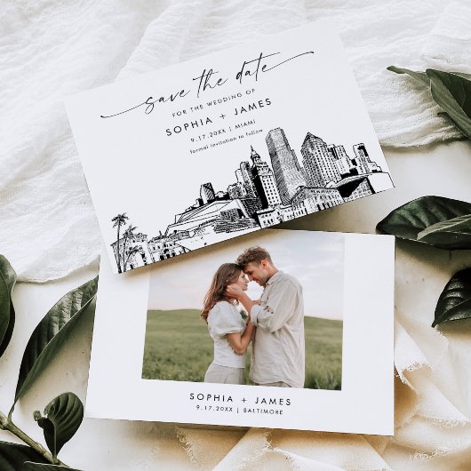 Miami Skyline Wedding Save the Date Card Einladung