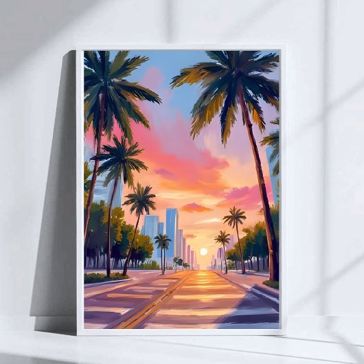 Miami-Sonnenuntergang-Palmen Poster