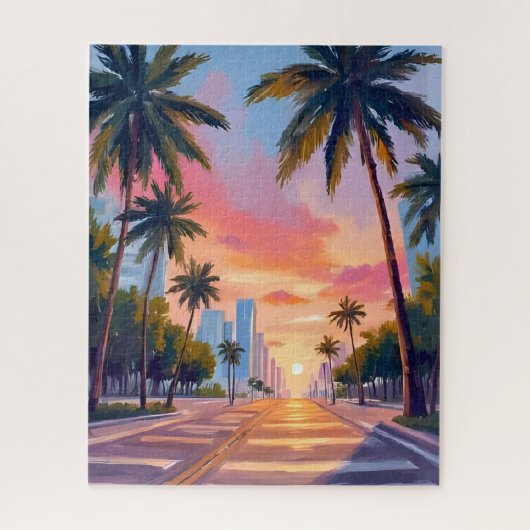 Miami-Sonnenuntergang Palmen Puzzle (Vertikal)