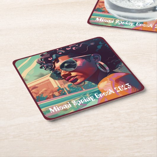 Miami Spring Break Black Woman in Pool Malerei Rechteckiger Pappuntersetzer (angewinkelt)