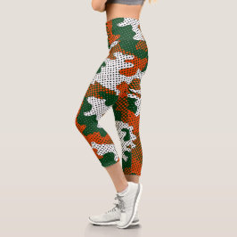 Miami Storm green & Orange Camo Printed Capri Leggings