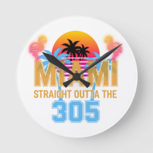 Miami Straight Outta The 305 Vintage Sonnenunterga Runde Wanduhr