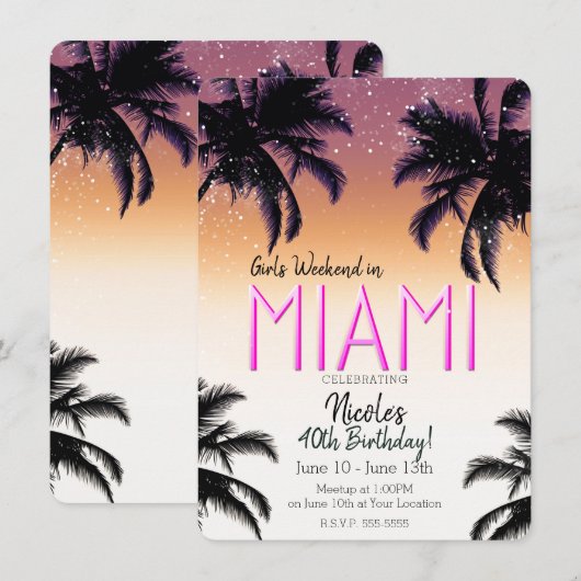 Miami Summer Girls Weekend Geburtstagsparty Einladung (Vorne/Hinten)