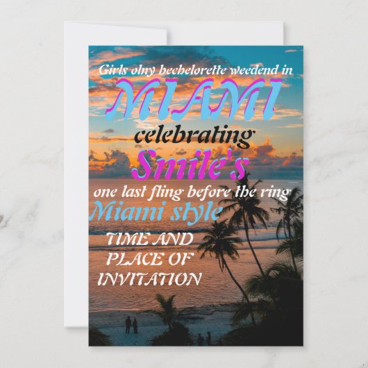 Miami Summer Girls Weekend Junggeselinnen-Abschied Einladung (Vorderseite)