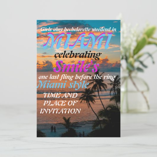 Miami Summer Girls Weekend Junggeselinnen-Abschied Einladung (Stehend Vorderseite)