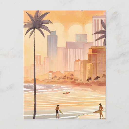 Miami Sunrise | Yellow Watercolor Skyline-Malerei Postkarte (Vorderseite)
