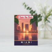 Miami Sunset, Florida, Travel Postcard, Save The Date (Stehend Vorderseite)