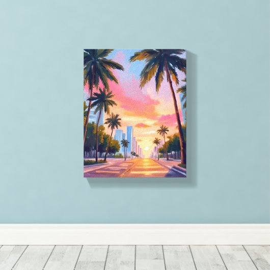 Miami Sunset Palm Trees Leinwanddruck (Insitu (Holzboden))