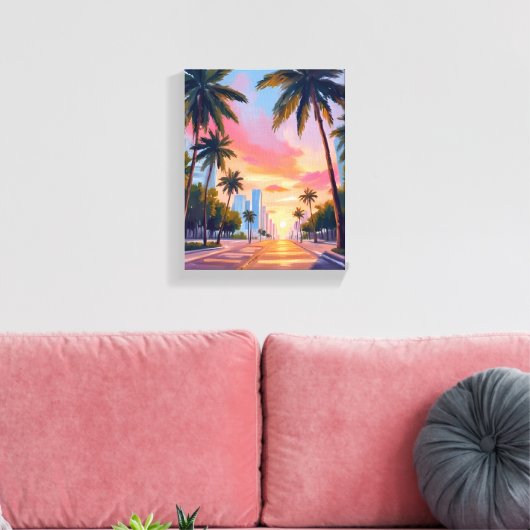 Miami Sunset Palm Trees Leinwanddruck (Insitu (Wohnzimmer))