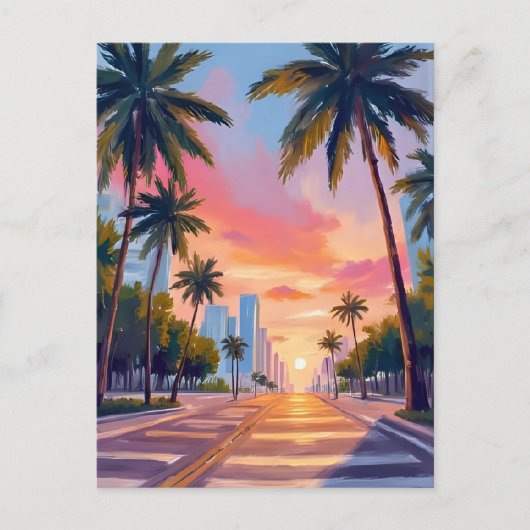Miami Sunset Palm Trees Postkarte (Vorderseite)