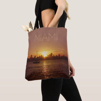 Miami Sunset Skyline (mit/aus anpassbarem Text) Tasche