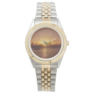 Miami Sunset Skyline ohne Text Armbanduhr