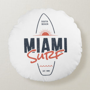 Miami Surf – Vintage-Strand-Sonnenuntergangs-Surfb Rundes Kissen