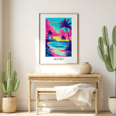 Miami Tropical Beach Sunset Poster