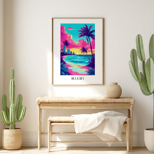 Miami Tropical Beach Sunset Poster
