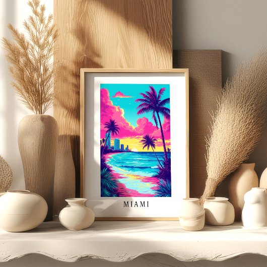 Miami Tropical Beach Sunset Poster