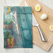Miami Tropical Kitchen Wasserfarben mit Palme und  Geschirrtuch (Viertel Falte)