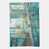 Miami Tropical Kitchen Wasserfarben mit Palme und  Geschirrtuch (Vertikal)