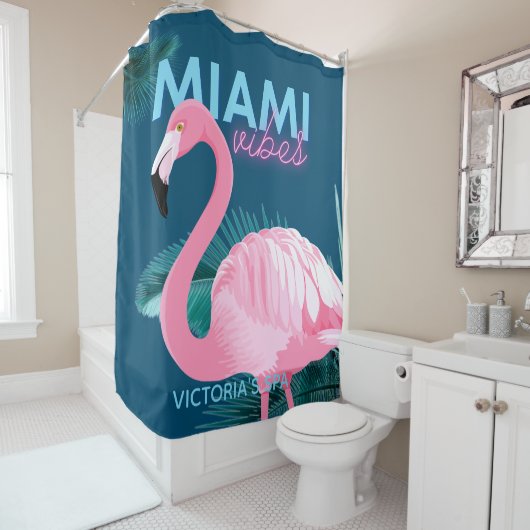 Miami Vibes Neon Flamingo Art Deco Duschvorhang (Beispiel)