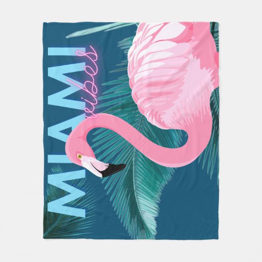 Miami Vibes Neon Flamingo Art Deco Fleecedecke (Vorderseite)