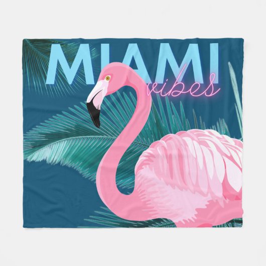 Miami Vibes Neon Flamingo Art Deco Fleecedecke (Vorderseite (Horizontal))