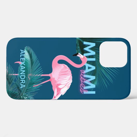 Miami Vibes Neon Flamingo Personalisiert Case-Mate iPhone Hülle (Rückseite (Horizontal))