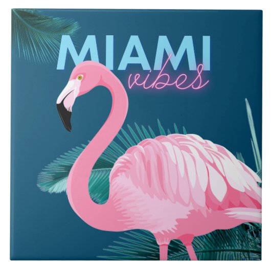 Miami Vibes Pink Flamingo Art Deco Fliese (Vorderseite)