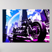 Miami Vice Synthwave Motorcycle Neon Rainbow Art Poster (Vorne)