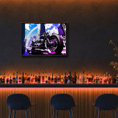 Miami Vice Synthwave Motorcycle Neon Rainbow Art Poster