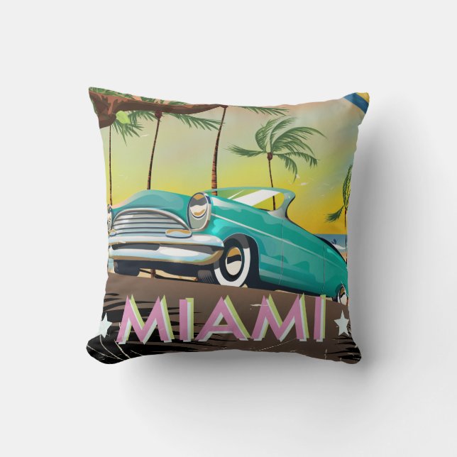 Miami Vintag Retro Reiseaufdruck Kissen (Vorderseite)