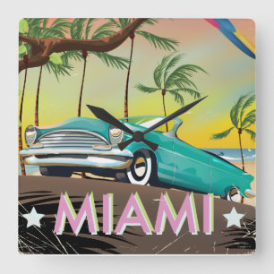 Miami Vintage Retro Reise Druck Quadratische Wanduhr