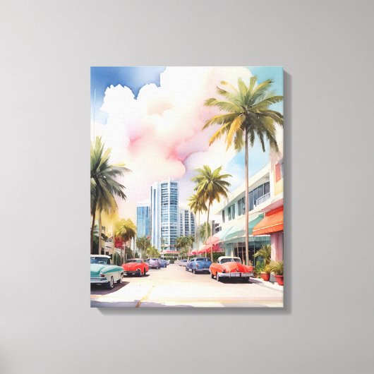 Miami Wasserfarbkunst Leinwanddruck (Vorderseite)