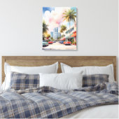 Miami Wasserfarbkunst Leinwanddruck (Insitu (Schlafzimmer))