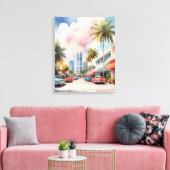 Miami Wasserfarbkunst Leinwanddruck (Insitu (Wohnzimmer))