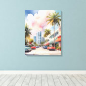 Miami Wasserfarbkunst Leinwanddruck (Insitu (Holzboden))
