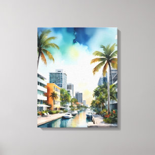 Miami Wasserfarbkunst Leinwanddruck