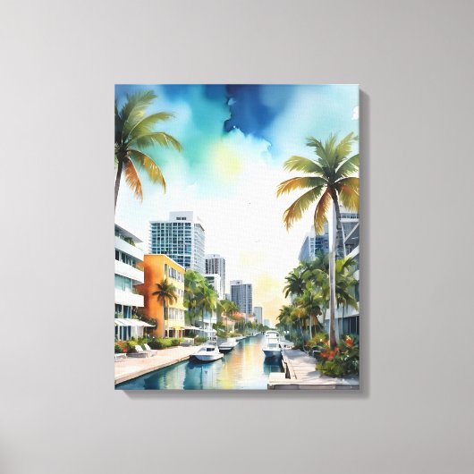 Miami Wasserfarbkunst Leinwanddruck (Vorderseite)