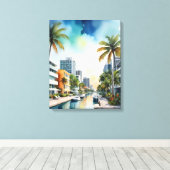 Miami Wasserfarbkunst Leinwanddruck (Insitu (Holzboden))