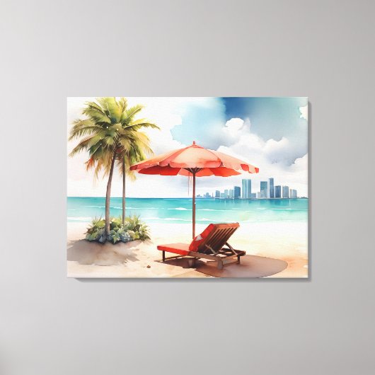 Miami Wasserfarbkunst Leinwanddruck (Vorderseite)