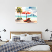 Miami Wasserfarbkunst Leinwanddruck (Insitu (Schlafzimmer))
