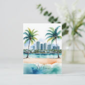 Miami Wasserfarbkunst Postkarte (Stehend Vorderseite)